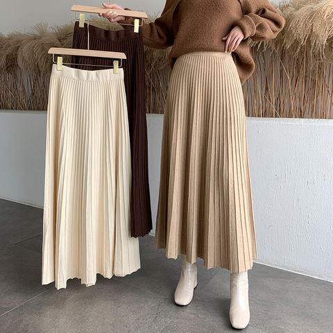 Thick and large swing knitted skirt women's mid-length 2022 new Korean style elegant pleated skirt high waist a-line skirt ► Photo 1/6