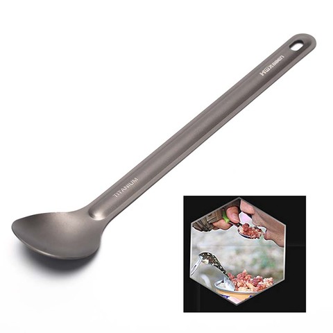 1Pcs Portable Titanium Spoon Outdoor Tableware Titanium Fork Camping Spoon Long-handled Titanium Spoon ► Photo 1/5