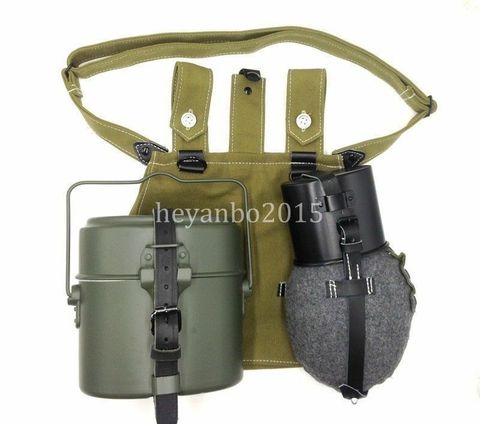 tomwang2012. WWII WW2 GERMANY ARMY KITS CANTEEN/STRAP MESS TIN CANVAS BAG POUCH KETTLE SET MILITARY EQUIPMENT WAR REENACTMENTS ► Photo 1/6