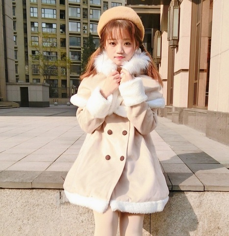 Winter college style sweet lolita coat plus velvet thicken slim victorian coat+little elk cloak kawaii girl cosplay ► Photo 1/6