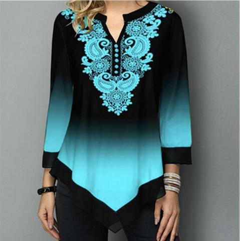 Shirt Women Spring Summer Blouse 3/4 Sleeve Casual Printing Female fashion shirt Tees Tops Plus Size 5XL StreetShirt ► Photo 1/6