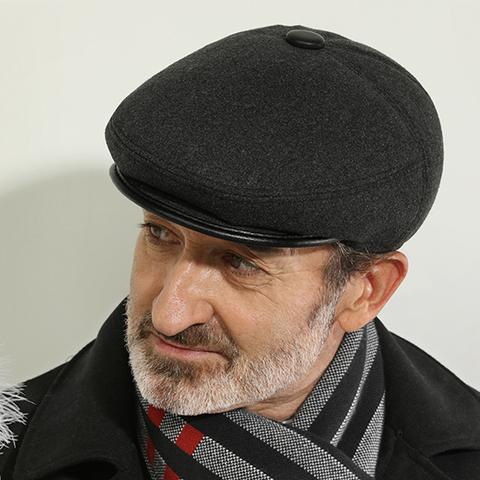 Winter Newsboy Hat With Earflaps Beret Dad Hat Winter Warm Hats for Old Men Flat Cap Middle-aged and Elderly Hat ► Photo 1/6