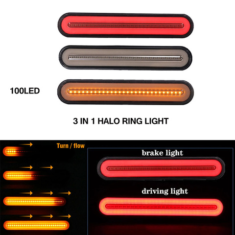 2x LED Trailer Truck Brake Light 3 in1 Neon Halo Ring Tail Brake Waterproof Stop Turn Light Sequential Flowing Signal Light Lamp ► Photo 1/6