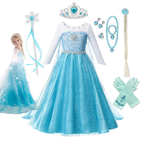 3 4 6 8 10 Years Old Girls Fancy Queen Elza Costume Bling Synthetic Crystal Bodice Princess Elza Party Dress Snow Queen Cosplay ► Photo 1/6