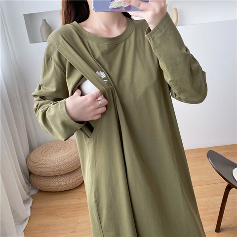 Selling Long Sleeve Autumn Dress For Feeding O-neck Solid Color Embroidered Daisy High Quality Breastfeeding Clothes Top 9104 ► Photo 1/6