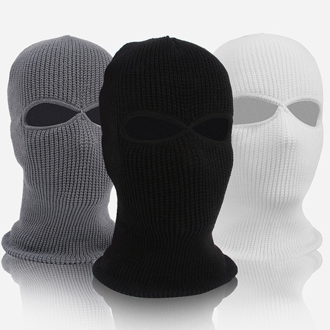 Unisex 2-Hole Knitted Ski Mask Balaclava Hat Winter Solid Color Full Face Cover Neck Gaiter Outdoor Windproof Beanie Cap ► Photo 1/6