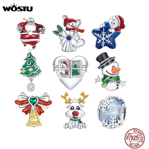 WOSTU 100% 925 Sterling Silver Christmas Tree Bead CZ Santa Claus Charm Snowman Pendant DIY Bracelet Necklace Original Jewelry ► Photo 1/6