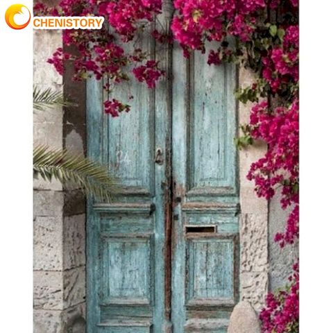 CHENISTORY Flower Door Oil Painting By Numbers Kits For Adults Children 60x75cm Home Decor Hand Paint Acrylic Oil Drawing Wall A ► Photo 1/6