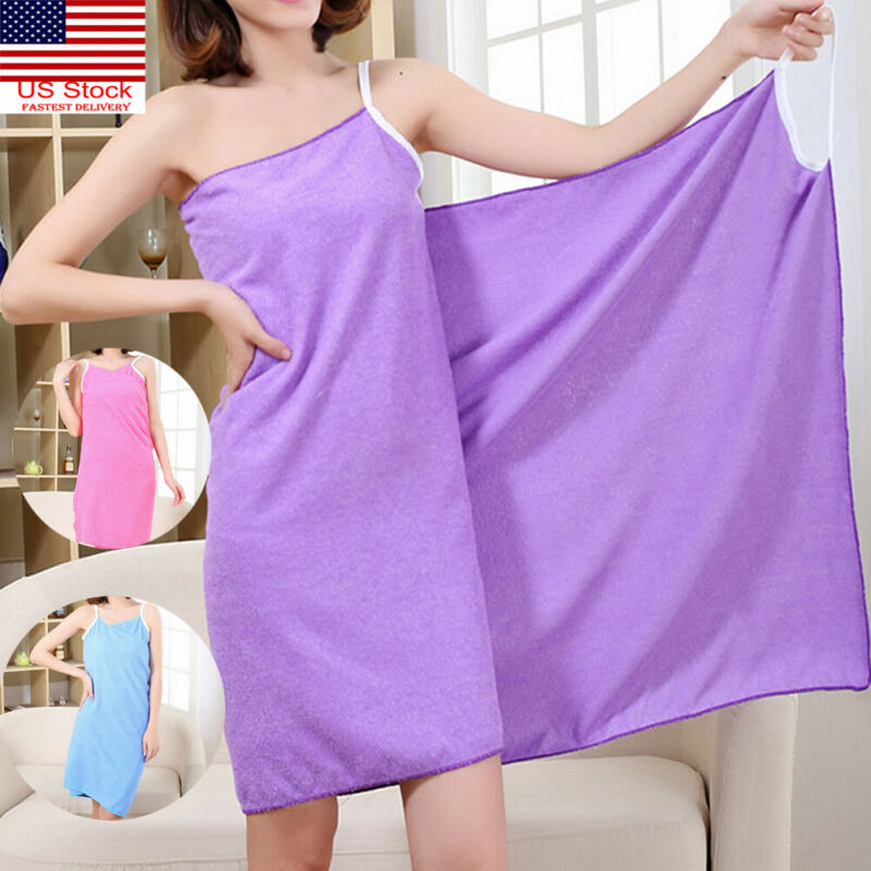 Women Bathrobe Bath Towel Soft Wearable Quick Dry Dressing Gown Skirt Spa Beach 