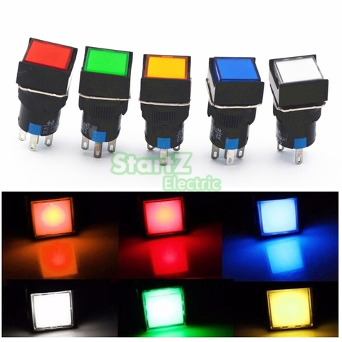 DC12V 16mm 5Pin Push Button Self-Reset Switch Square LED Light Momentary Switch DC24V AC110V AC220V ► Photo 1/6