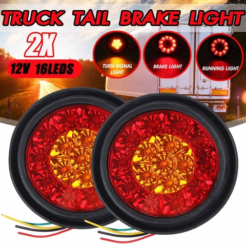 2Pcs/4Pcs 12V 16 LED Car Round Amber Red Taillights Rear fog Light Stop Brake Running Reverse Lamp For Truck Trailer Lorry ► Photo 1/6
