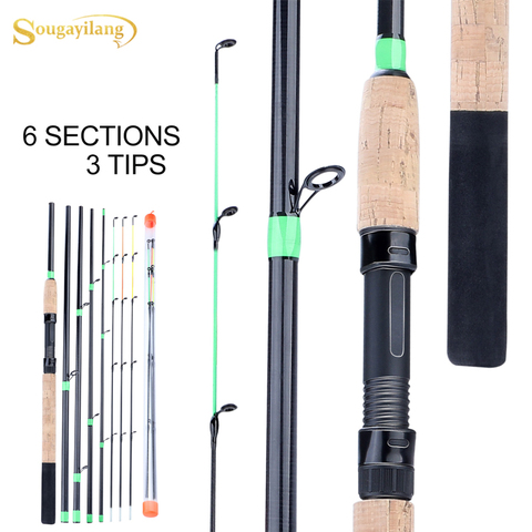 Sougayilang Orange/Green/black Lengthened Handle Feeder Fishing Rod 6 Section L M H Power Carbon Fiber Travel Rod Fishing Tackle ► Photo 1/6