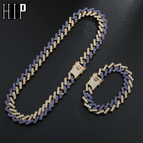 Hip Hop 15MM Bling Iced Out Crystal Cuban Prong Chain Rhinestone Zircon Men's Necklaces Bracelet For Men Jewelry 8/16/18/20/24in ► Photo 1/6