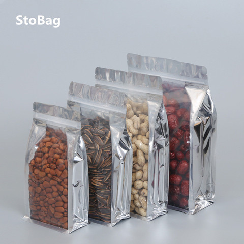 StoBag 50pcs White Kraft Paper Bags Frosted Eight Side Sealing Food Self-supporting Ziplock Bags Window Packing Bags ► Photo 1/6