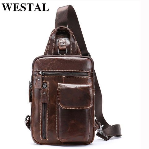 WESTAL Men Shoulder Messenger Bags Men's Bag Genuine Leather Chest Sling Bag for Men Crossbody Bags Travel Leather Chest Pack ► Photo 1/6