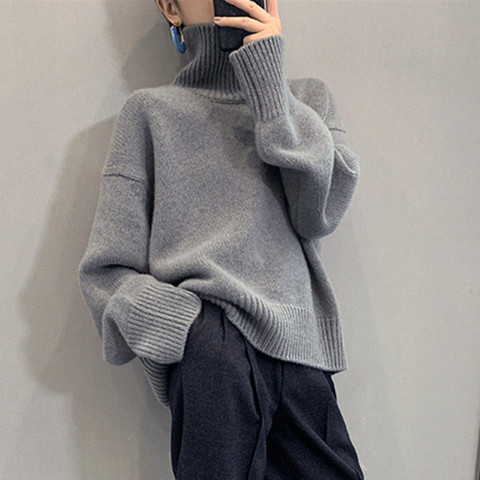 2022 Autumn and Winter New Thick Cashmere Sweater Women High Neck Pullover Sweater Warm Loose Knitted Base Sweater Plus Size ► Photo 1/6