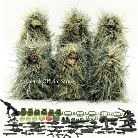 6pcs Ghillie Suit MILITARY Camouflage Army Special Forces Soldier War SWAT DIY Building Blocks Figure Educational Toys Gift Boys ► Photo 1/4