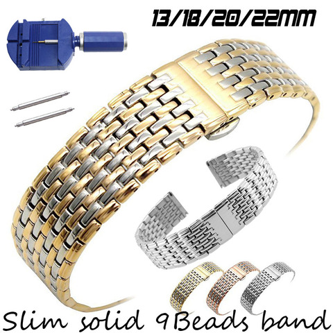 Slim Solid Watch Strap 13mm 18mm 20mm 22mm Stainless Steel Watch Band Butterfly Buckle Replacement Watchband Wrist Bracelet JL9Z ► Photo 1/6
