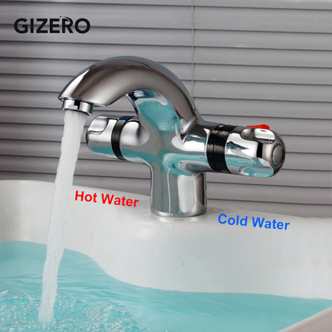 New Arrival Bathroom Basin Mixer Chrome Finish Dual Handle Temperature Control Deck Mounted Basin Thermostat Faucet ZR984 ► Photo 1/6