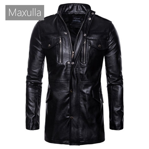 Maxulla New Men's Leather Jackets Casual Mens Long Motorcycle Leather Coats Man Slim Outerwear Leather Biker Jackets Clothing ► Photo 1/6