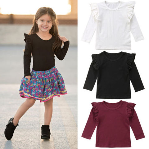 Baby Girl Toddler Kids Ruffle Long Sleeve Tops Tee Shirt Clothes Solid Color T-shirt ► Photo 1/6
