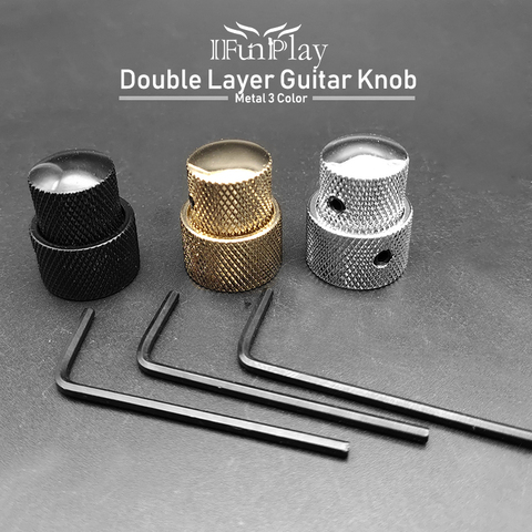 Professional Metal Guitar Tone Volume Knob Potentiometer Knob Cap Double Layer Electric Guitar Control Knob Button with Wrench ► Photo 1/6