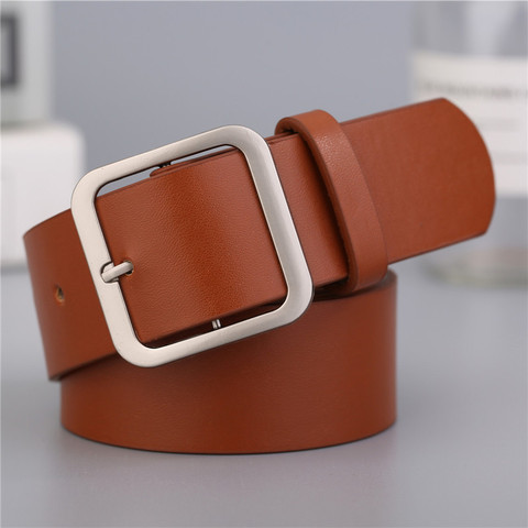 Wide Leather Waist Belt High Quality Women Square Pin Metal Buckle Belts For Women Waistband Jeans Belt ► Photo 1/6