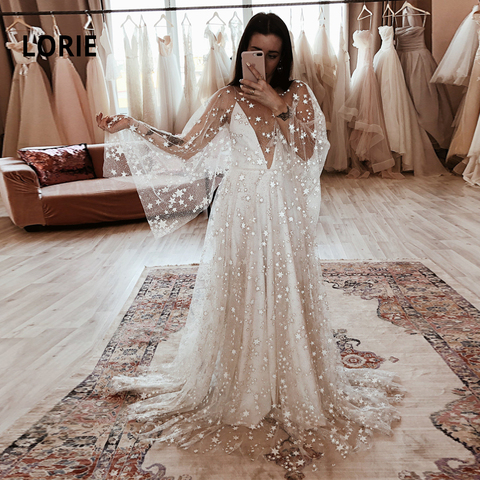 LORIE Glittering Star A-line Wedding Dresses Deep V-neck Bride Dresses Beach Boho Wedding Gowns  2022 New Wedding Party Dresses ► Photo 1/6