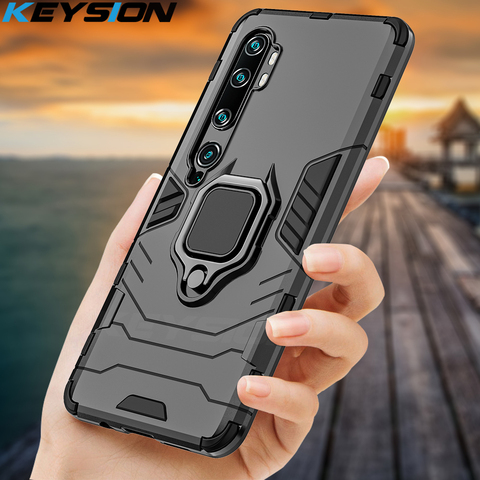 KEYSION Shockproof Armor Case for Xiaomi Mi Note 10 Mi 9 Pro Holder Car Ring Phone Back Cover for Xiaomi Mi 9 Lite mix 2 CC9 Pro ► Photo 1/6