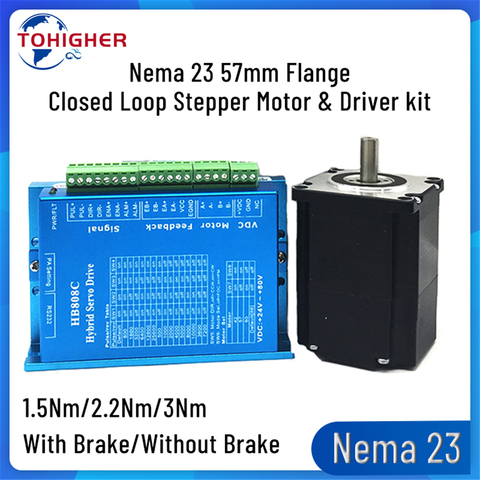 DC Nema23 Closed Loop Stepper Motor Kit 2 Phase 1.5Nm,2.2Nm,3Nm 3A 4.5A 57mm with Brake & Driver for CNC Engraving Milling ► Photo 1/6
