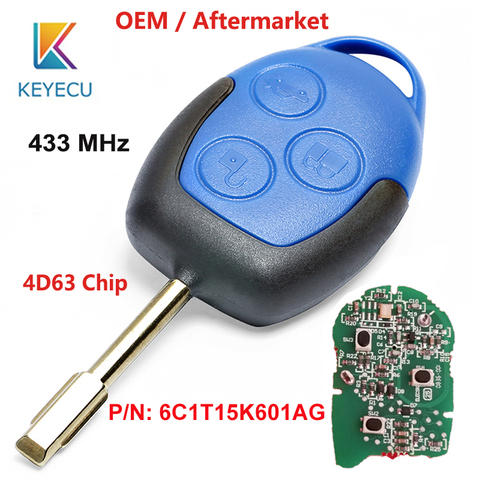 KEYECU OEM Genuine/Aftermarket Remote Car Key Black 3 Button 433MHz 4D63 for Ford Transit WM VM 2006-2014 P/N: 6C1T15K601AG FO21 ► Photo 1/4