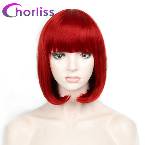 Synthetic Wigs Short Straight Bob Women Wigs With Fringe Bangs Chorliss Fake Hair Pink White Green Red Brown Purple Cosplay Wigs ► Photo 1/6