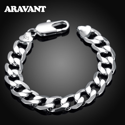 925 Silver 8MM 10MM 12MM Flat Sideways Bracelets Chains For Men Fashion Jewelry ► Photo 1/6