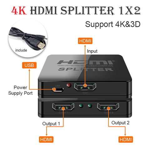 Hdmi Splitter 1 in 2 out 1080p 4K 1x2 HDCP Stripper 3D Splitter Power Signal Amplifier 4K HDMI Splitter For HDTV DVD PS3 Xbox ► Photo 1/6