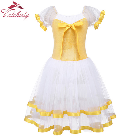 Yellow Ballet Dance Tutu Leotard Girls Dancewear Costume Ribbon Long Tulle Skirt Ballerina Fairy Party Costumes ► Photo 1/6