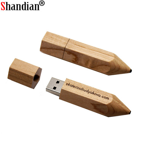 SHANDIAN USB 2.0 Wooden pencil usb flash drive pendrive 4GB 16GB 32GB 64GB Flash Memory Stick U disk Pen drive free custom logo ► Photo 1/6