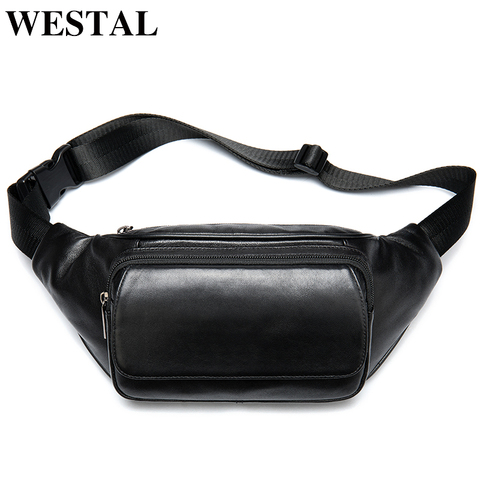WESTAL sheep leather men's waist pack fanny pack belt bag men Leather belt waist bags man belt packs travel casual hip bag 8917 ► Photo 1/6