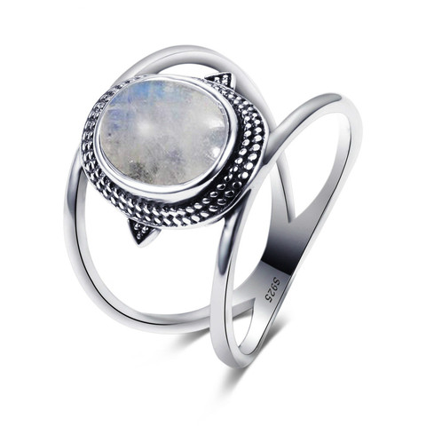 Newest  Luxury Natural Rainbow Moonstone Rings For Men  Women  Solid 925 Silver Gemstone Jewelry Size 6-10 ► Photo 1/1