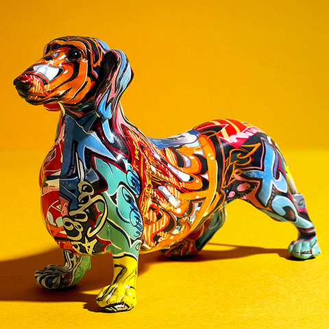 Creative Painted Colorful Dachshund Dog Decoration Home Modern Wine Cabinet Office Decor Desktop Resin Crafts Miniatures Statue ► Photo 1/6