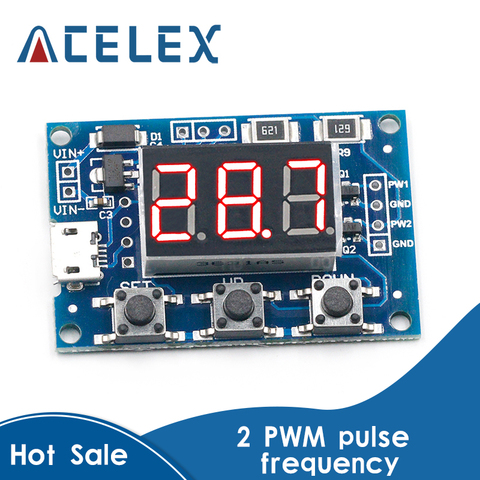 DC 5-30V Micro USB 5V Power Independent PWM Generator 2 Channel Dual Way Digital LED Duty Cycle Pulse Frequency Board Module ► Photo 1/6