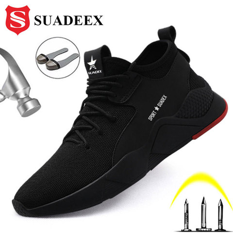 SUADEEX Men Work Safety Shoes Steel Toe Cap Anti-smashing Anti-puncture Construction Work Boots Non-slip Breathable Work Shoes ► Photo 1/6