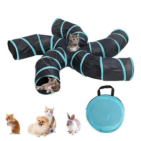 5 Holes Foldable Pet Dog Cat Tunnels Rabbit Training Toy Play Tunnel Tube