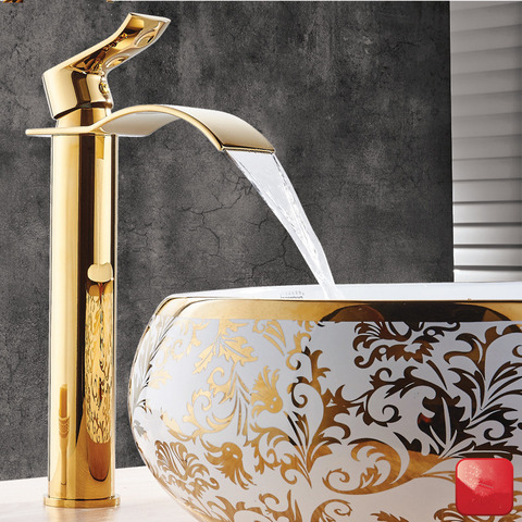 Basin Faucet Gold and white Waterfall Faucet Brass Bathroom Faucet Bathroom Basin Faucet Mixer Tap Hot and Cold Sink faucet ► Photo 1/6