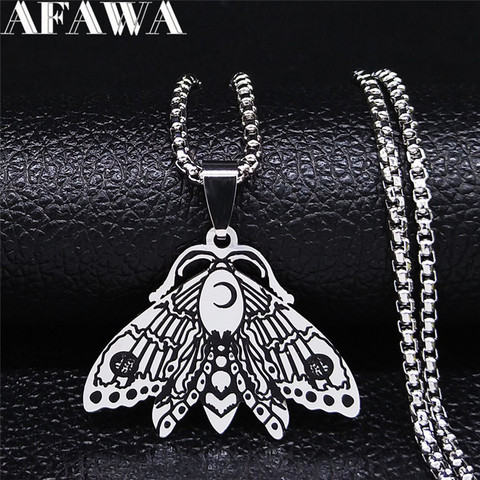 2022 Fashin Witchcraft Moon Moth Stainless Steel Necklace Chain for Women Silver Color Necklace Jewelry bijoux femme N4029S02 ► Photo 1/6