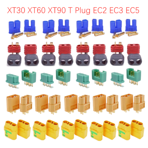 10Pairs XT30 XT60 XT90 T Plug EC2 EC3 EC5 Battery Connector Set Male Female Gold Plated Banana Plug Amass Connectors for RC Part ► Photo 1/6