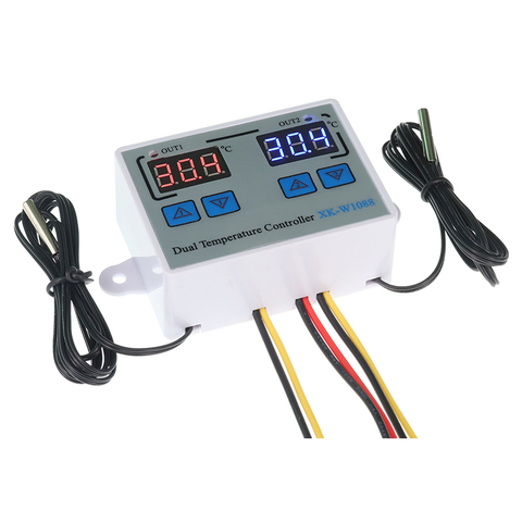 XK-W1088 AC 220V 12V 24V Digital Display Dual Thermometer Temperature Controller Smart Thermostat Incubator Control Dual Probe ► Photo 1/5