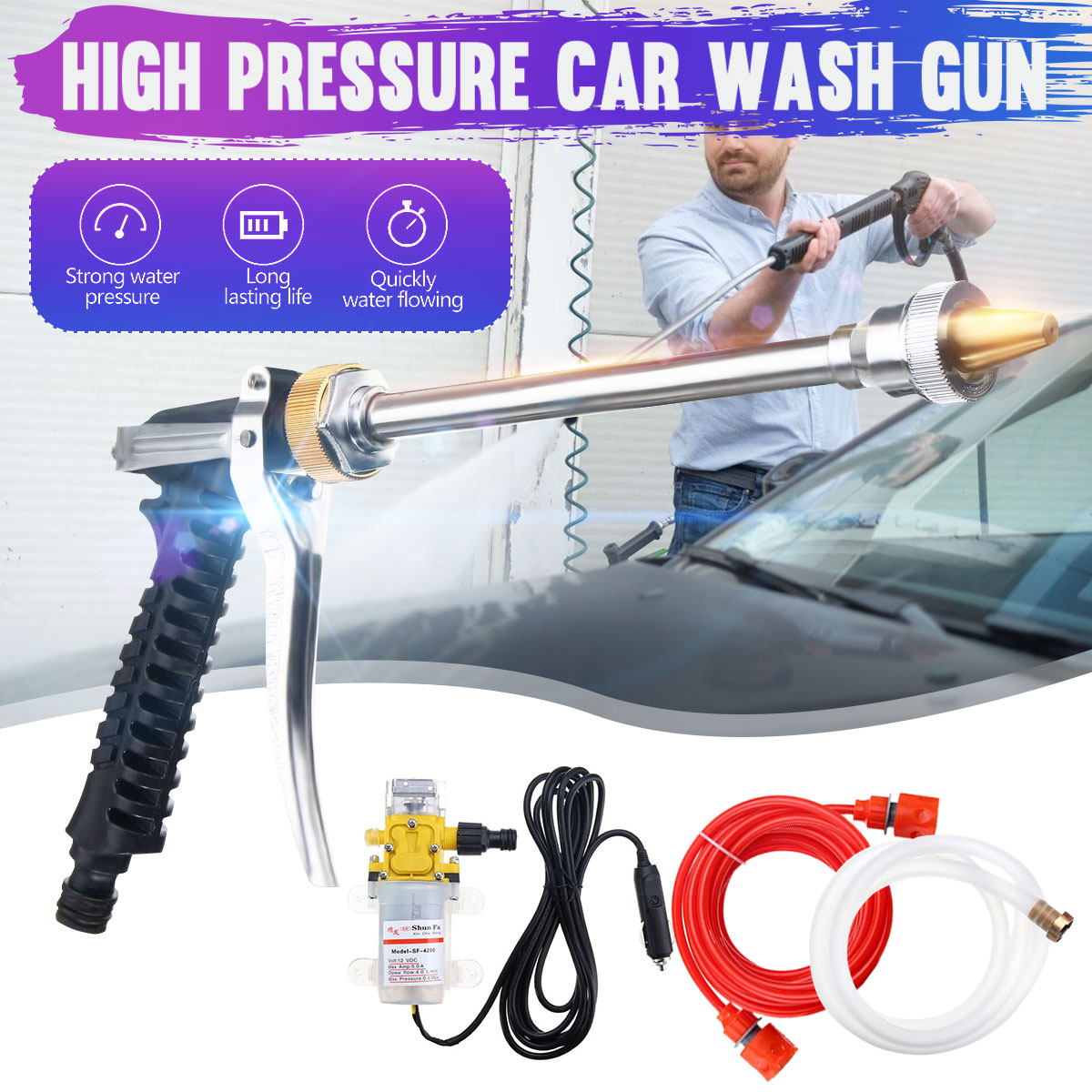 12V 100W Car Washer Guns Pump Car Sprayer High Pressure Cleaner Electric Cleaning Auto Device Car care Portable Washing Machine ► Photo 1/6