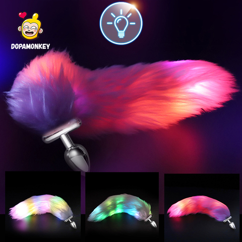Couples Cosplay sex toys Butt Plug with Back Light Anal Plug Real Fox Tail Luminous Adult Games Butt Plug Led Sex Products Shop ► Photo 1/6