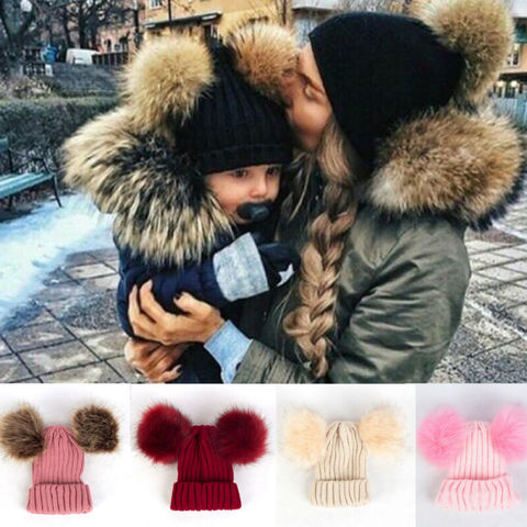 2022 Baby Stuff Accessories Toddler Kids Girl Boy Baby Infant Winter Warm Crochet Knit Hat Fur Balls Beanie Cap ► Photo 1/6