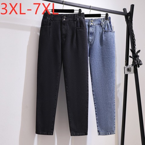 New 2022 Ladies Autumn Winter Plus Size Jeans For Women Large Loose Cotton Pocket Black Blue Denim Trousers 3XL 4XL 5XL 6XL 7XL ► Photo 1/6